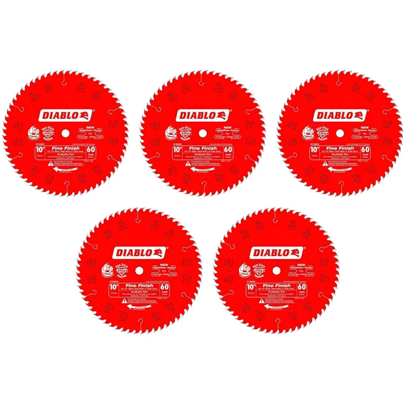 5 PCK Freud D1060X Diablo 10-In 60 Tooth ATB Fine Finish Saw Blade with 5/8-In Arbor and PermaShield Coating