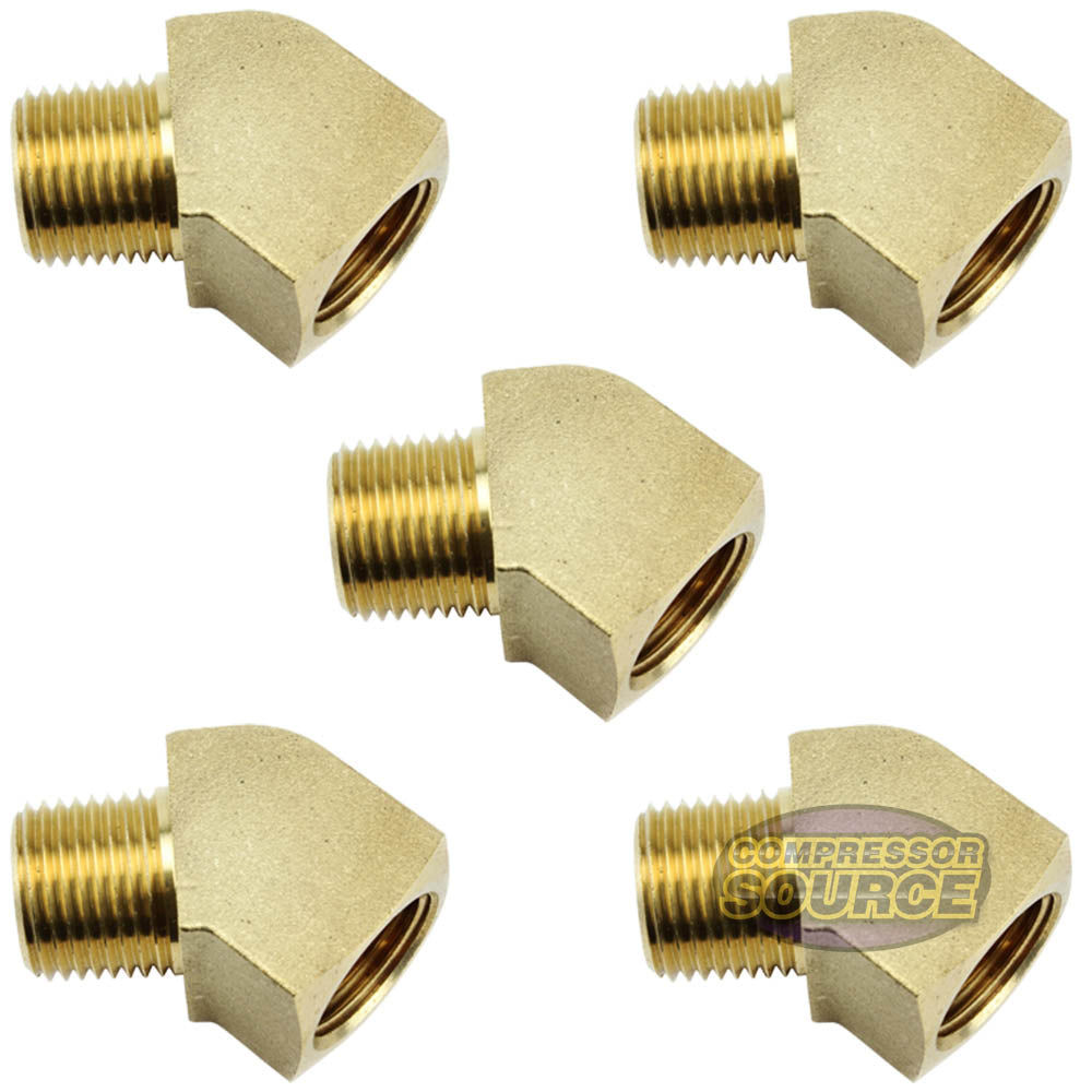 RapidAir 45 Degree 1/4" NPT Brass Elbow Fitting 50130 5-Pack