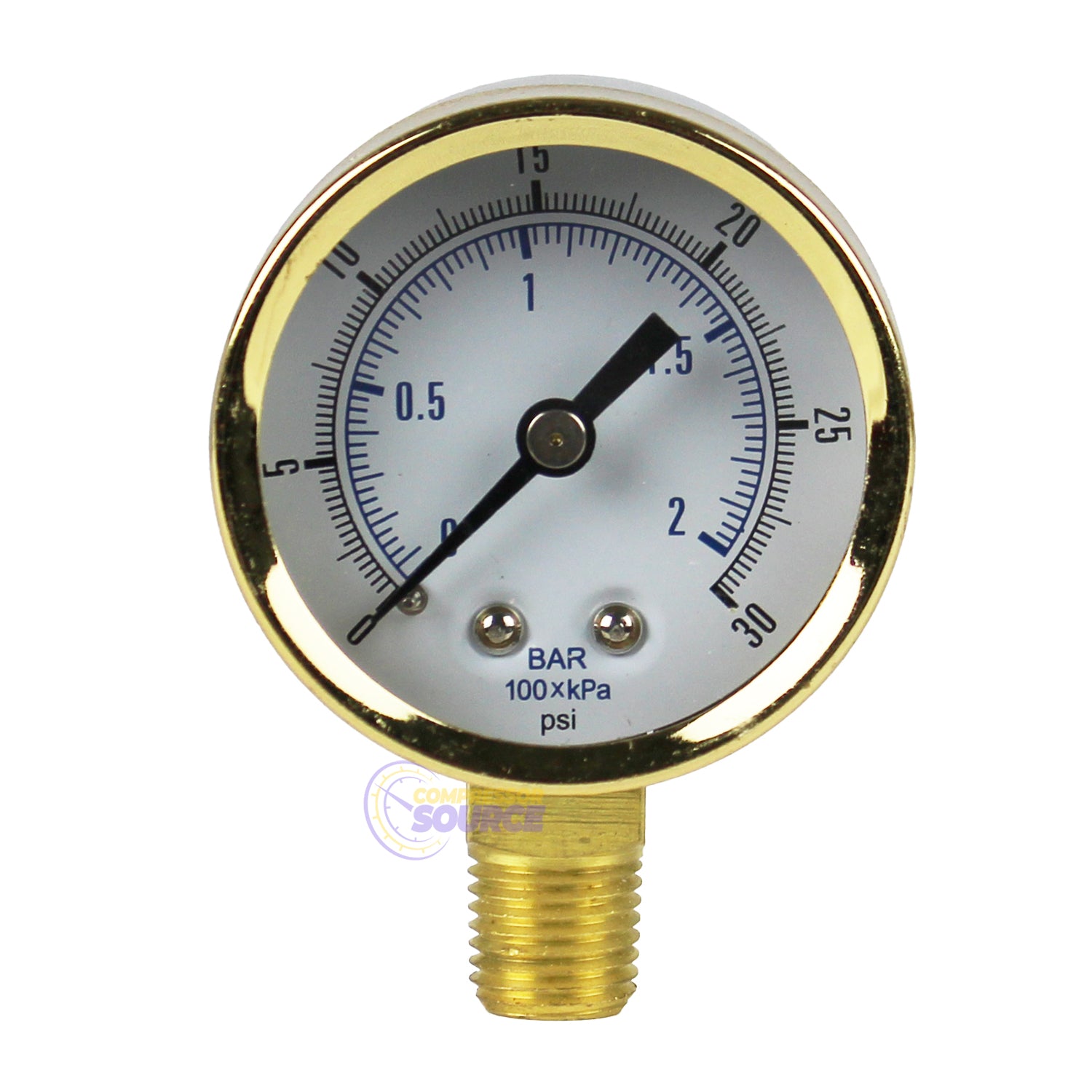 2" Face 1/4" NPT 0 - 30 PSI Air Vacuum Pressure Gauge Lower Side Mount 501D-204C