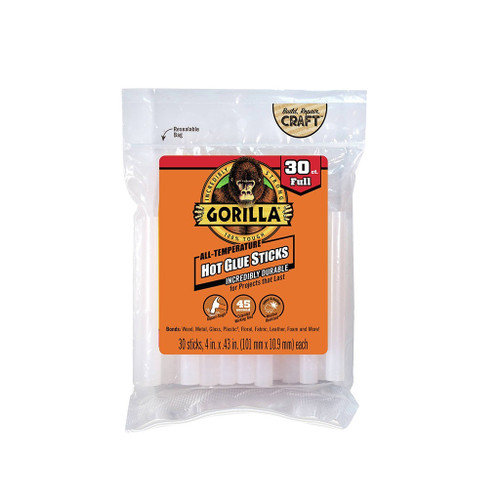 Gorilla Full Hot Glue Sticks, .43" x 4", 30-Pack