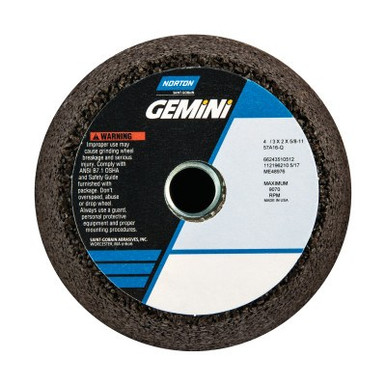 Norton Gemini 57A AO Non-Reinf Portable Snagging Wheels, 4 in Dia, 2 in Thick, 16 Grit, 1 EA, #66243510512