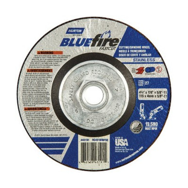 Norton Blue Fire Grinding/Cutting Wheels, Zirconia Alumina, 4.5" Dia, 5/8"Arbor, 24Grit, 10 PK, #66252843191