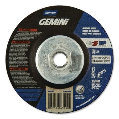 Norton Gemini Cut-Off Wheel, Type 27, 4 1/2 in Dia, 1/8 in Thick, 10/BX, #66252843590