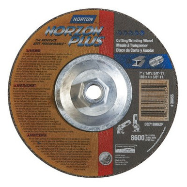 Norton Type 27 NorZon+ Depressed Center Wheel, 7" Dia, 1/8" Thick, 5/8"-11 Arbor, 10 EA/BX, #66252938855
