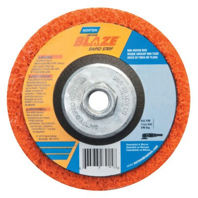 Norton Bear-Tex Blaze Rapid Non-Woven Depressed Center Discs, 4-1/2 in x 5/8 in - 11, 12000 RPM, 1 EA, #66254498101
