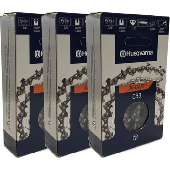 Husqvarna Genuine OEM 3 Pack 20" X-CUT C83, 3/8" pitch, .050 gauge 72DL Chainsaw Chains - 585550072-3PK