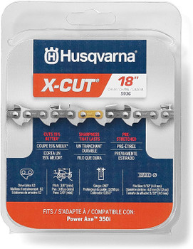 Husqvarna Genuine OEM X-Cut S93G 18" Chain, .3/8" Pitch, .050" Gauge, 62 Drive Links For 350i Chainsaw - 597469562