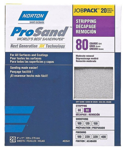 Norton ProSand Premium Sandpaper, 9" x 11", 80 Grit