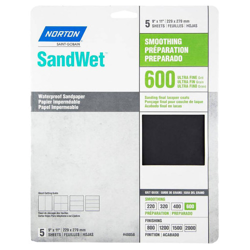 Norton SandWet Sandpaper, 9" x 11", 600 Grit