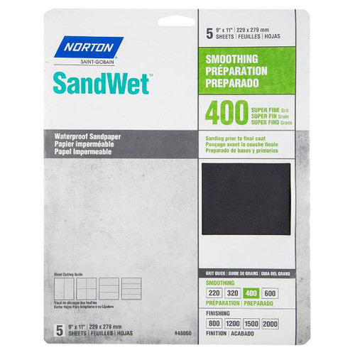 Norton SandWet Sandpaper, 9" x 11", 400 Grit