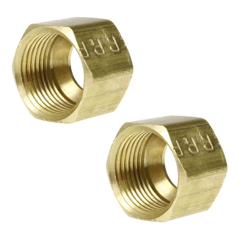 2 Pack 3/8" Compression Nut Hex Shape 9/16"-24 Thread Size Solid Brass Fitting
