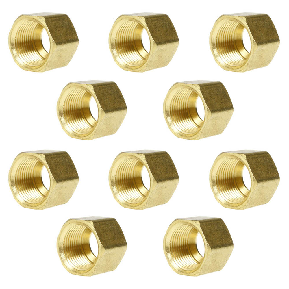 10 Pack 1/2" Compression Nut Hex Shape 11/16"-20 Thread Size Solid Brass Fitting
