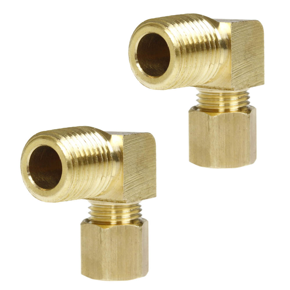 1/4" x 1/4" Tube OD x Male NPTF 90° Degree Bar stock Elbow Brass Fitting 2-Pack