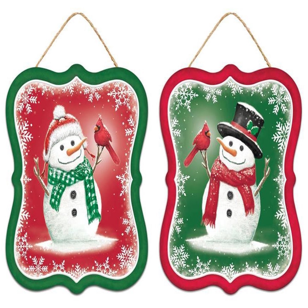7" Snowman & Cardinal Sign Ornament