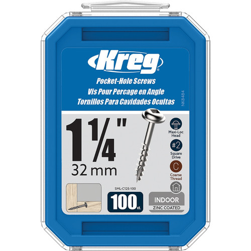 Kreg Pocket Hole Screws Maxi-Loc Square Drive, 8, 1-1/4", 100