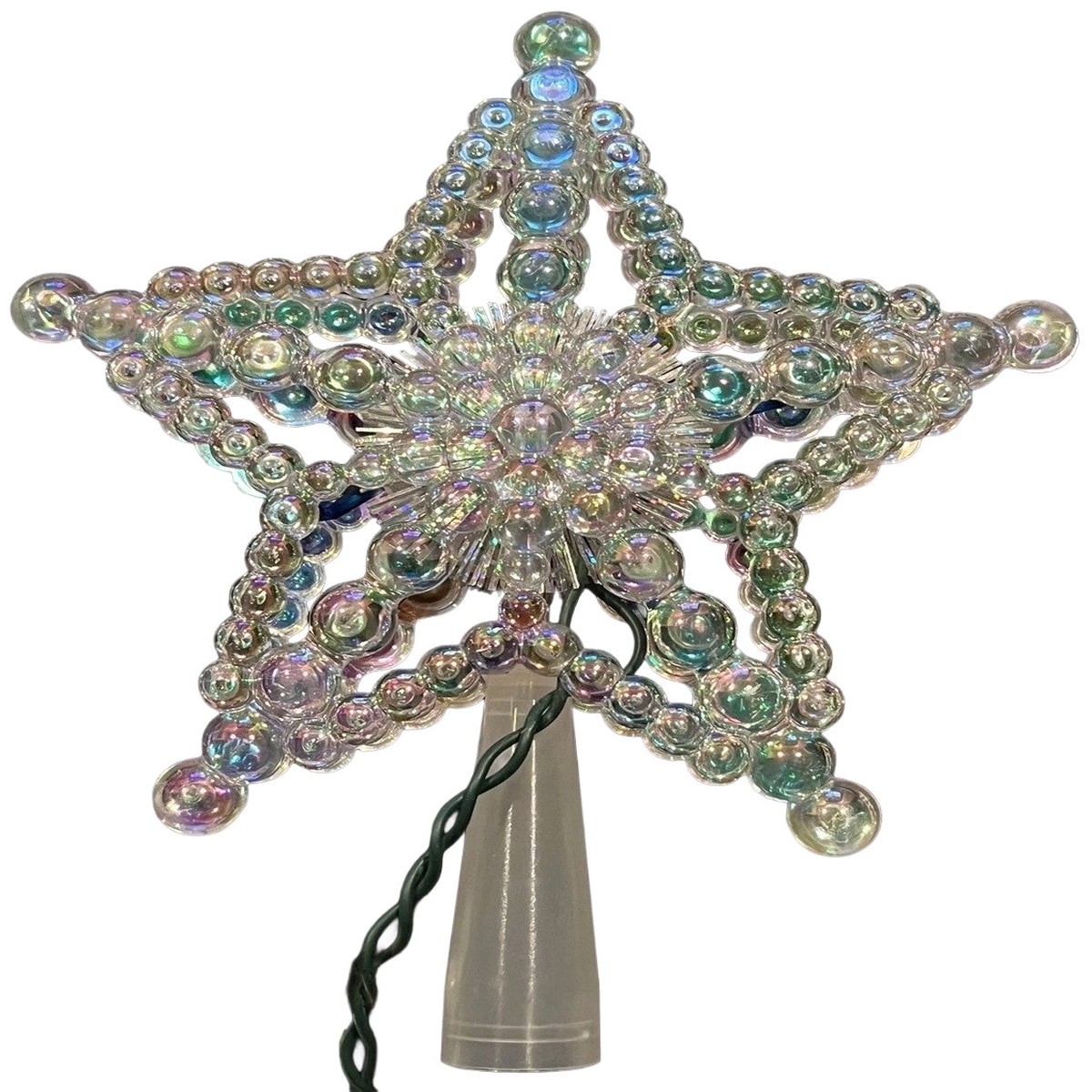 8" Iridescent Beaded Light-Up Star Tree Topper