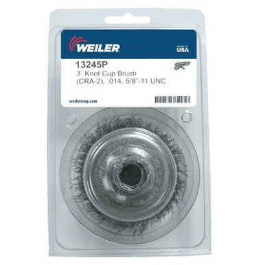 Weiler Crimped Wire Cup Brush, 3 in Dia., 5/8-11 UNC Arbor, Steel Wire, 5/PK, #13245P