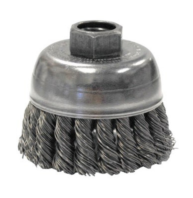 Weiler Single Row Heavy-Duty Knot Wire Cup Brush, 2 3/4 in Dia., M14 x 2, .02 Steel, 1 EA, #13283