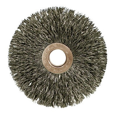Weiler Copper Center? Small Diameter Wire Wheel, 1 3/8 in D, .0104", 1/4" Arbor Hole, 10 CTN, #15151
