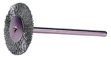 Weiler Miniature Stem-Mounted Wheel Brush, 1 in Dia., 0.003 in SS Wire, 37,000 rpm, 1 EA, #26014