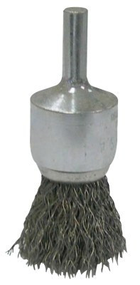 Weiler Vortec Pro Stem Mtd Crimped Wire End Brushes, Carbon, 1 in Dia, .006 Wire, 10/CT, #36284