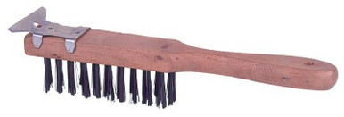 Weiler Heavy-Duty Scratch Brushes w/ Scraper, 11.5", 4X11 Rows,Steel Wire, Curved Wood, 12/CTN, #44069