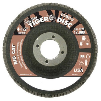 Weiler Big Cat High Density Flat Style Flap Discs, 4.5", 40 Grit, 7/8 Arbor, 12,000 rpm, 1 EA, #50763