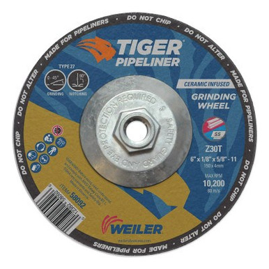 Weiler 6 in X 1/8 in Tiger Pipeliner, Z30T, Type 27, 5/8 in-11 Nut, 10/BX, #58092