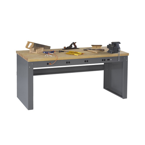 Tennsco Electronics Work Bench w/stringer & outlet panel, 6'W x 30"D x 33-3/4"H, Maple Laminate Top