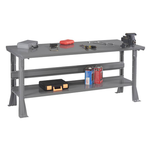 Tennsco Work Bench with Steel Top, Flared Legs and Lower Shelf, 6'W x 30"D