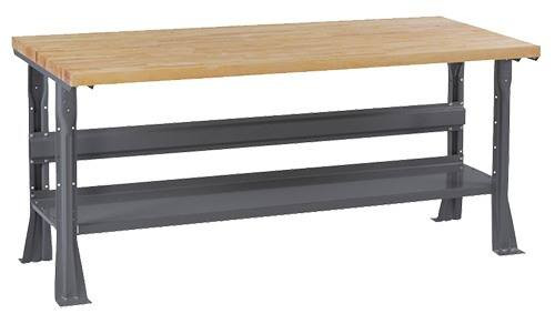 Tennsco Work Bench with Butcher Block Top, Flared Legs and Lower Shelf, 5'W x 30"D
