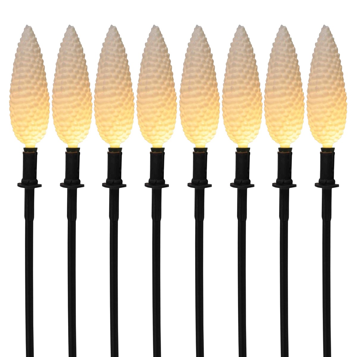 8Pc. White Glitter Pine Cone Pathway Lights