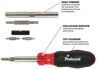 Acetate 9 Piece In 1 Proferred Interchangeable Bit Screwdriver Set