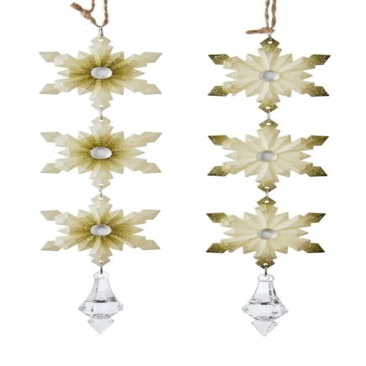 9" Ivory and Sage Snowflake Dangling Ornament