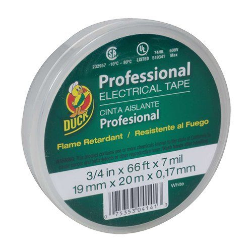 Duck Professional Electrical Tape, White, 3/4" x 66'