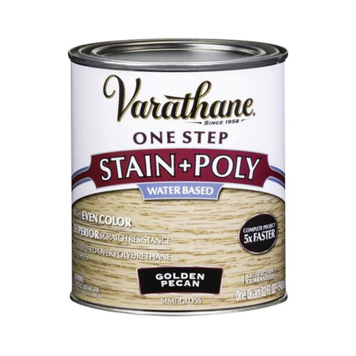 Varathane Water-Based One Step Stain & Polyurethane, Golden Pecan, Quart