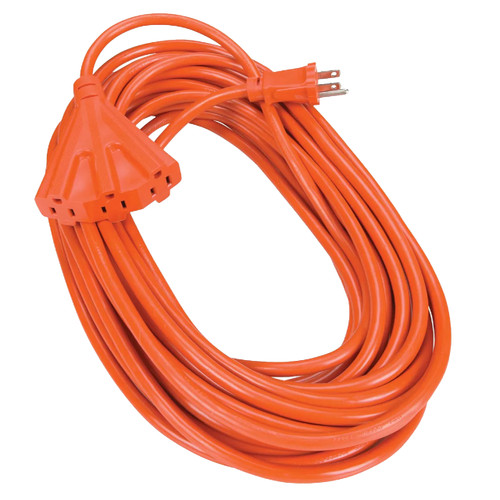Woods Orange Outdoor Round Vinyl Extension Cord 3-Way Power Block, 14/3, 100'