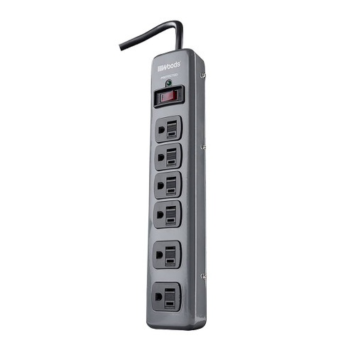 Woods Metal Surge Protector, 6-Outlet 3' Cord