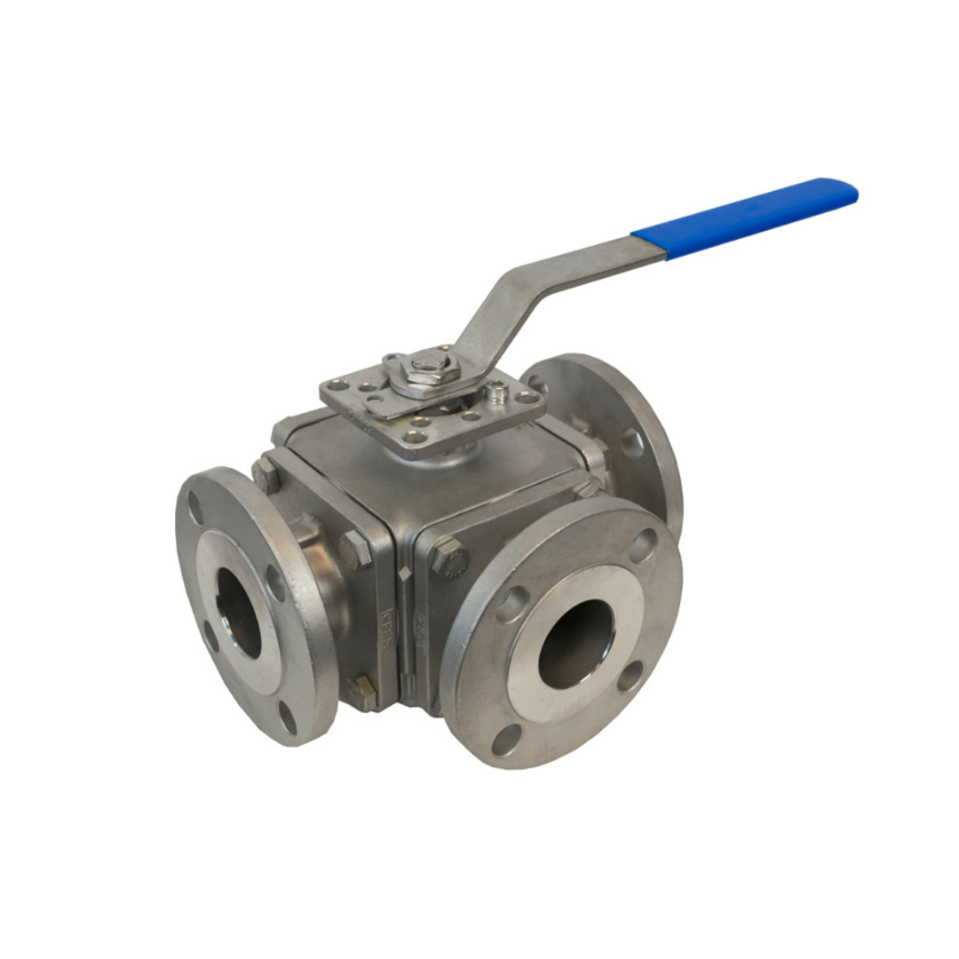 Jomar A766L-112 1-1/2 Inch Stainless Steel Direct Mount Ball Valve, 3-Way, Full Port, L-Port, Flanged Connection, Class 150