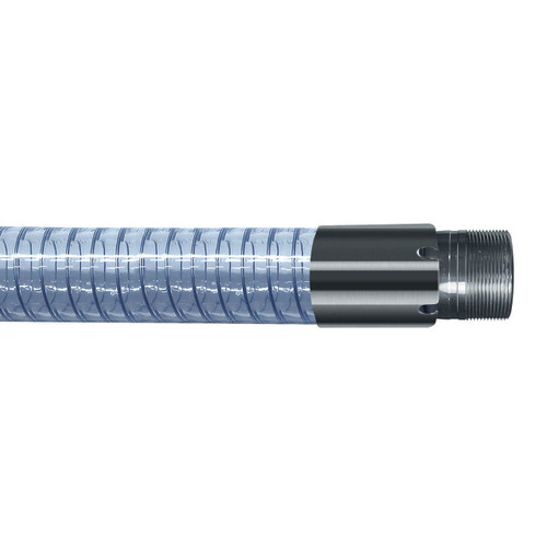Kuriyama Polyspring K7160 3/4 in. Standard Wall PVC Vacuum/Transfer Hose w/ Stainless Male NPT Ends