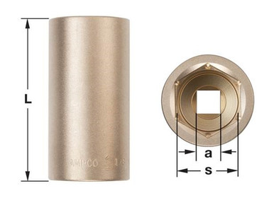 Socket, Deep Well 3/8D 1" - Non-Sparking, Non-Magnetic DW-3/8D1