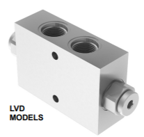 In-line Dual PO Check Valves: SAE-06 Port Size, 1:3.3 Pilot Ratio, 65 PSI Cracking Pressure, 5.3 GPM, 5075 PSI