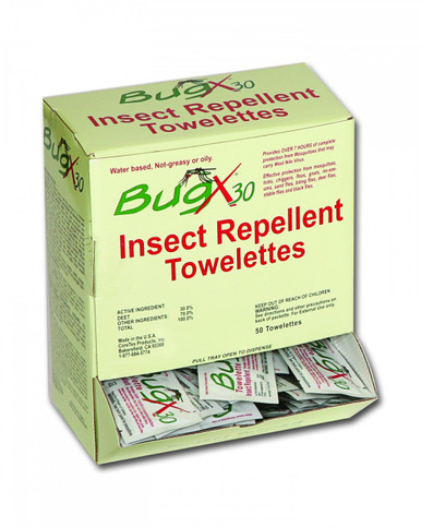 BugX30 Insect Repellent Wipes DEET, 50 Per Box 18-750