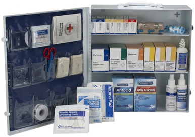 100 Person 3 Shelf First Aid Metal Cabinet, ANSI A+, Type I & II with Medications 90574