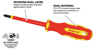No. 1 (Phillips) X3 3/16" Yellow Pp & Red Tpv Handle Proferred Insulated (1000V) Screwdriver