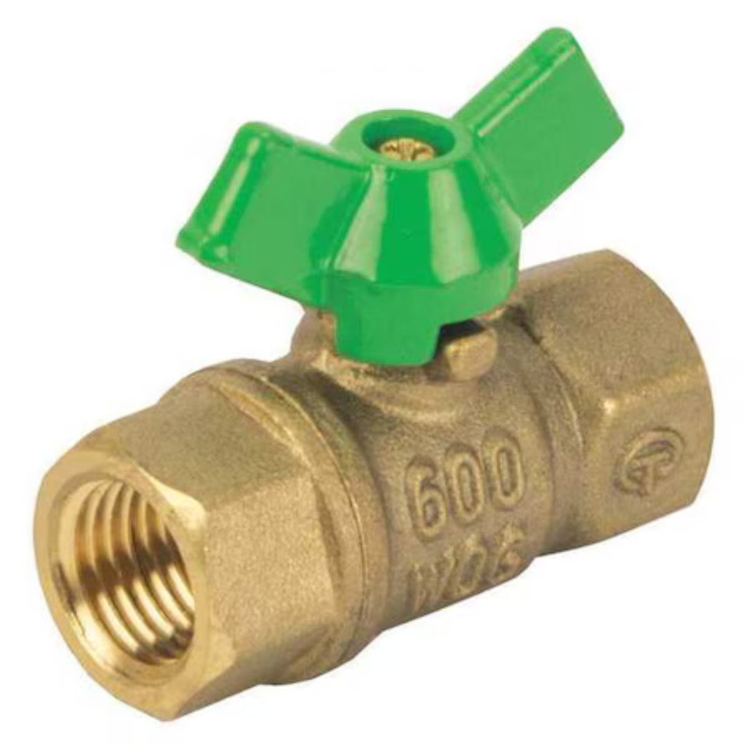 Jomar 100-400G-TH 1/4” FIP x 1/4” FIP Connection Lead Free Brass Mini Ball Valves with T-Handle & Stainless Steel Trim
