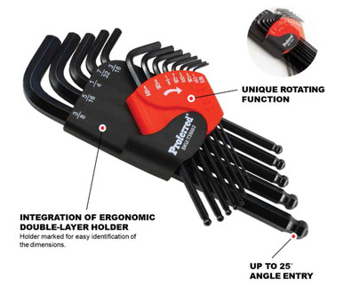 12 Piece (Metric 1.5mm-10mm) Metric Black Finish Proferred Long Arm Ball Point Hex Key Set