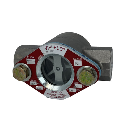 OPW VISI-FLO 1400 3/4 in. FNPT 316 Stainless Steel Sight Flow Indicator w/ Neoprene Seal - Bi-Directional Flapper