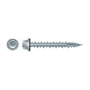 #10-14 x 2" Strong Point PoleGripper Screws, Unslotted Indented Hi-Hex Washer Head w/Shoulder and EPDM Bonded Washer, Hi-Low Thread, Type 17, 304 Stainless Steel, Strong-Shield Coated (2000/Bulk Pkg)