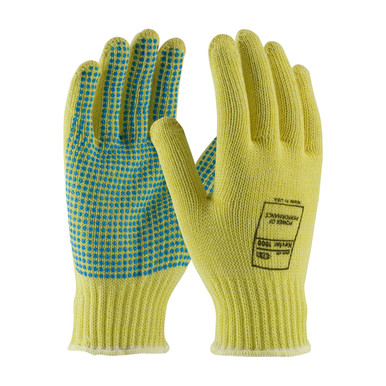 Yellow XL 100% Kevlar, 7 Gauge, M. Wgt, ANSI2, Dots 1 Side Gloves made with Kevlar Brand Fiber 1 Dozen 08-K300PD/XL